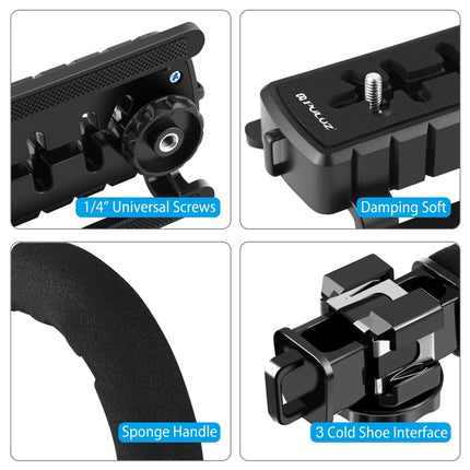 PULUZ U/C Shape Portable Handheld DV Bracket Stabilizer + LED Studio Light Kit with Cold Shoe Tripod Head  for All SLR Cameras and Home DV Camera, Bracket Kits + LED