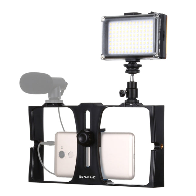 PULUZ 2 in 1 Vlogging Live Broadcast LED Selfie Light Smartphone Video Rig Kits with Cold Shoe Tripod Head for iPhone, Galaxy, Huawei, Xiaomi, HTC, LG, Google, and Other Smartphones