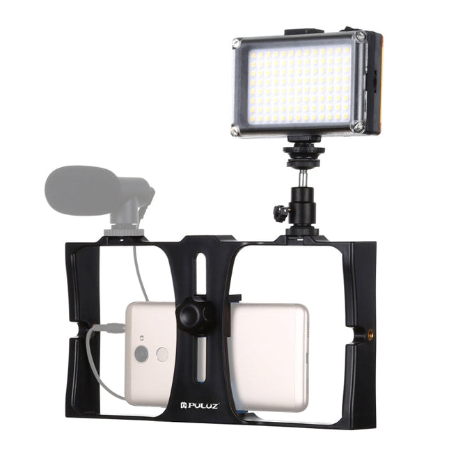 PULUZ 2 in 1 Vlogging Live Broadcast LED Selfie Light Smartphone Video Rig Kits with Cold Shoe Tripod Head for iPhone, Galaxy, Huawei, Xiaomi, HTC, LG, Google, and Other Smartphones