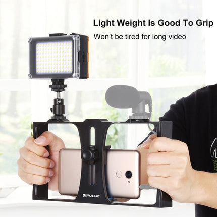 PULUZ 2 in 1 Vlogging Live Broadcast LED Selfie Light Smartphone Video Rig Kits with Cold Shoe Tripod Head for iPhone, Galaxy, Huawei, Xiaomi, HTC, LG, Google, and Other Smartphones