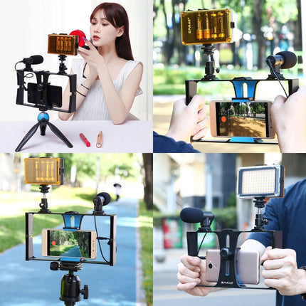 PULUZ 2 in 1 Vlogging Live Broadcast LED Selfie Light Smartphone Video Rig Kits with Cold Shoe Tripod Head for iPhone, Galaxy, Huawei, Xiaomi, HTC, LG, Google, and Other Smartphones