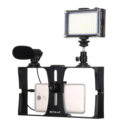 PULUZ 3 in 1 Vlogging Live Broadcast LED Selfie Light Smartphone Video Rig Kits with Microphone + Cold Shoe Tripod Head for iPhone, Galaxy, Huawei, Xiaomi, HTC, LG, Google, and Other Smartphones, 3-in-1, 3-in-1(Red)