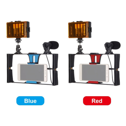 PULUZ 3 in 1 Vlogging Live Broadcast LED Selfie Light Smartphone Video Rig Kits with Microphone + Cold Shoe Tripod Head for iPhone, Galaxy, Huawei, Xiaomi, HTC, LG, Google, and Other Smartphones