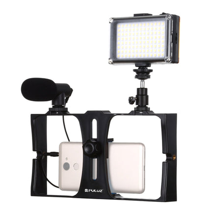 PULUZ 3 in 1 Vlogging Live Broadcast LED Selfie Light Smartphone Video Rig Kits with Microphone + Cold Shoe Tripod Head for iPhone, Galaxy, Huawei, Xiaomi, HTC, LG, Google, and Other Smartphones