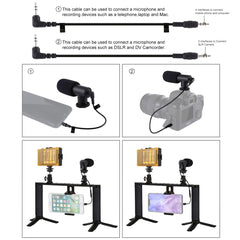 PULUZ 4 in 1 Vlogging Live Broadcast LED Selfie Light Smartphone Video Rig Handle Stabilizer Aluminum Bracket Kits with Microphone + Tripod Mount + Cold Shoe Tripod Head, Aluminum Bracket Kits