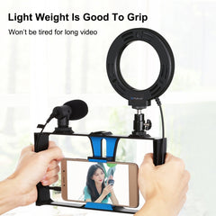 PULUZ 4 in 1 Vlogging Live Broadcast Smartphone Video Rig + 4.7 inch 12cm Ring LED Selfie Light Kits with Microphone + Tripod Mount + Cold Shoe Tripod Head for iPhone, Galaxy, Huawei, Xiaomi, HTC, LG, Google, and Other Smartphones, 4 in 1 Ring LED