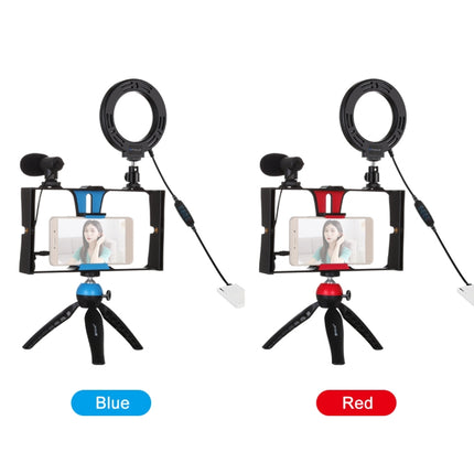 PULUZ 4 in 1 Vlogging Live Broadcast Smartphone Video Rig + 4.7 inch 12cm Ring LED Selfie Light Kits with Microphone + Tripod Mount + Cold Shoe Tripod Head for iPhone, Galaxy, Huawei, Xiaomi, HTC, LG, Google, and Other Smartphones, 4 in 1 Ring LED