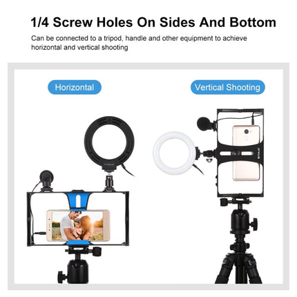 PULUZ 3 in 1 Vlogging Live Broadcast Smartphone Video Rig + Microphone +  4.7 inch 12cm Ring LED Selfie Light Kits with Cold Shoe Tripod Head for iPhone, Galaxy, Huawei, Xiaomi, HTC, LG, Google, and Other Smartphones, 3 in 1 Ring LED