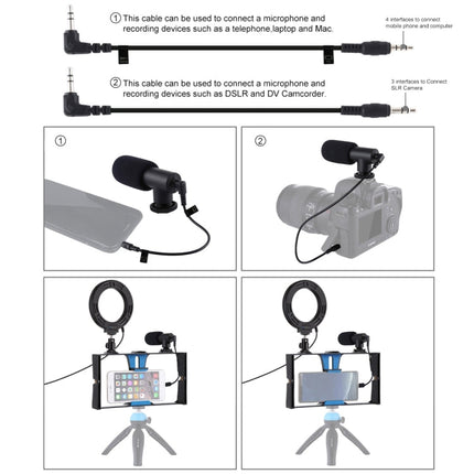 PULUZ 3 in 1 Vlogging Live Broadcast Smartphone Video Rig + Microphone +  4.7 inch 12cm Ring LED Selfie Light Kits with Cold Shoe Tripod Head for iPhone, Galaxy, Huawei, Xiaomi, HTC, LG, Google, and Other Smartphones, 3 in 1 Ring LED