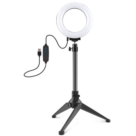 PULUZ 4.7 inch 12cm USB 3 Modes Dimmable LED Ring Vlogging Photography Video Lights + Desktop Tripod Holder with Cold Shoe Tripod Ball Head