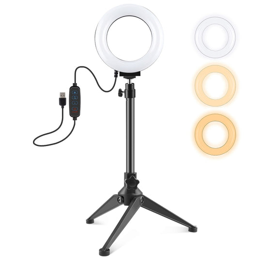 PULUZ 4.7 inch 12cm USB 3 Modes Dimmable LED Ring Vlogging Photography Video Lights + Desktop Tripod Holder with Cold Shoe Tripod Ball Head