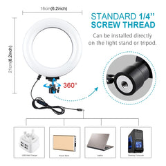 PULUZ 70cm Tripod Mount +  Live Broadcast Dual Phone Bracket + 6.2 inch 16cm LED Ring Vlogging Video Light Kits