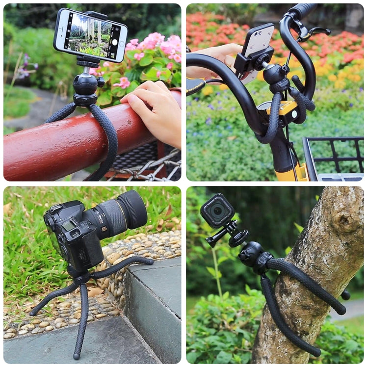 PULUZ Mini Octopus Flexible Tripod Holder with Ball Head & Phone Clamp + Tripod Mount Adapter & Long Screw for SLR Cameras, GoPro, Cellphone, Size: 25cmx4.5cm, 25cm Tripod + Phone Clamp