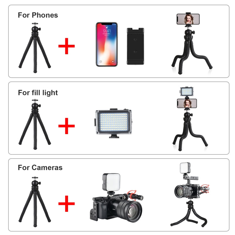 PULUZ Mini Octopus Flexible Tripod Holder with Ball Head & Phone Clamp + Tripod Mount Adapter & Long Screw for SLR Cameras, GoPro, Cellphone, Size: 30cmx5cm, 30cm Tripod + Phone Clamp