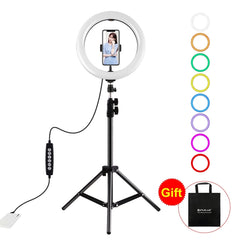 PULUZ 1.1m Tripod Mount + 10.2 inch 26cm RGBW LED Ring Vlogging Video Light  Live Broadcast Kits with Cold Shoe Tripod Ball Head & Phone Clamp