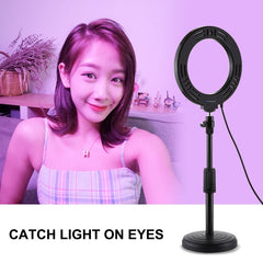 PULUZ 6.2 inch 16cm USB 10 Modes 8 Colors RGBW Dimmable LED Ring Vlogging Photography Video Lights + Round Base Desktop Mount with Cold Shoe Tripod Ball Head