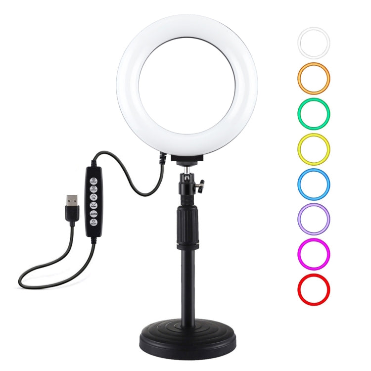 PULUZ 6.2 inch 16cm USB 10 Modes 8 Colors RGBW Dimmable LED Ring Vlogging Photography Video Lights + Round Base Desktop Mount with Cold Shoe Tripod Ball Head