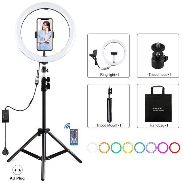 PULUZ 11.8 inch 30cm RGB Light 1.1m Tripod Mount Dimmable LED Ring Vlogging Selfie Photography Video Lights Live Broadcast Kits with Cold Shoe Tripod Ball Head & Phone Clamp, 11.8 inch RGB+Tripod(AU)