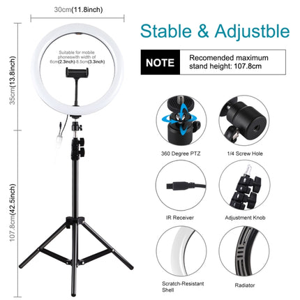 PULUZ 11.8 inch 30cm RGB Light 1.1m Tripod Mount Dimmable LED Ring Vlogging Selfie Photography Video Lights Live Broadcast Kits with Cold Shoe Tripod Ball Head & Phone Clamp, 11.8 inch RGB+Tripod(AU)