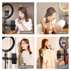 PULUZ 10.2 inch 26cm RGBW Light + 1.65m Tripod Mount + Dual Phone Bracket Curved Surface USB RGBW Dimmable LED Ring Selfie Beauty Vlogging Video Light Live Broadcast Kits with Cold Shoe Tripod Ball Head & Phone Clamp & Remote Control�������������������...