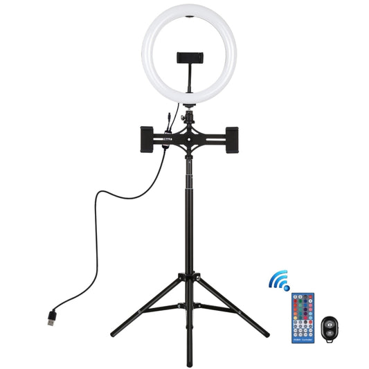 PULUZ 10.2 inch 26cm RGBW Light + 1.65m Tripod Mount + Dual Phone Bracket Curved Surface USB RGBW Dimmable LED Ring Selfie Beauty Vlogging Video Light Live Broadcast Kits with Cold Shoe Tripod Ball Head & Phone Clamp & Remote Control�������������������...