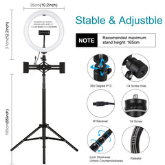 PULUZ 10.2 inch 26cm RGBW Light + 1.65m Tripod Mount + Dual Phone Bracket Curved Surface USB RGBW Dimmable LED Ring Selfie Beauty Vlogging Video Light Live Broadcast Kits with Cold Shoe Tripod Ball Head & Phone Clamp & Remote Control�������������������...