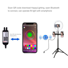 PULUZ 10.2 inch 26cm RGBW Light + 1.65m Tripod Mount + Dual Phone Bracket Curved Surface USB RGBW Dimmable LED Ring Selfie Beauty Vlogging Video Light Live Broadcast Kits with Cold Shoe Tripod Ball Head & Phone Clamp & Remote Control�������������������...