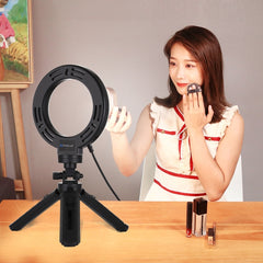 PULUZ 6.2 inch 16cm USB 3 Modes Dimmable LED Ring Vlogging Photography Video Lights + Pocket Tripod Mount Kit with Cold Shoe Tripod Ball Head