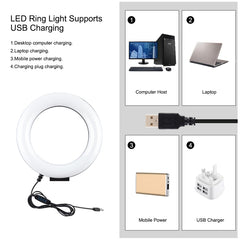 PULUZ 6.2 inch 16cm USB 3 Modes Dimmable LED Ring Vlogging Photography Video Lights + Pocket Tripod Mount Kit with Cold Shoe Tripod Ball Head