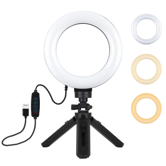 PULUZ 6.2 inch 16cm USB 3 Modes Dimmable LED Ring Vlogging Photography Video Lights + Pocket Tripod Mount Kit with Cold Shoe Tripod Ball Head