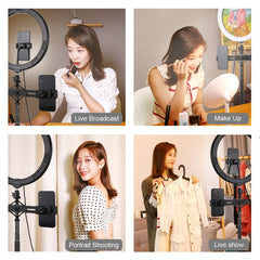 PULUZ 11.8 inch 30cm Light + 1.65m Tripod + Dual Phone Bracket Curved Surface USB 3 Modes Dimmable Dual Color Temperature LED Ring Vlogging Video Light  Live Broadcast Kits with Phone Clamp