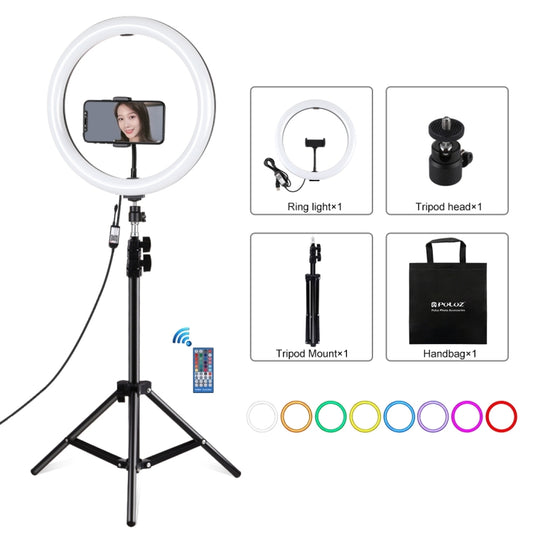 PULUZ 11.8 inch 30cm RGBW Light + 1.1m Tripod Mount Curved Surface Dimmable LED Dual Color Temperature LED Ring Selfie Vlogging Video Light  Live Broadcast Kits with Cold Shoe Tripod Ball Head & Phone Clamp & Remote Control, 11.8 inch RGB+1.1m Tripod