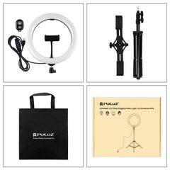 PULUZ 10.2 inch 26cm Light + 1.1m Tripod Mount + Dual Phone Brackets USB 3 Modes Dimmable Dual Color Temperature LED Curved Diffuse Light Ring Vlogging Selfie Photography Video Lights with Phone Clamp & Selfie Remote Control����������������������������...