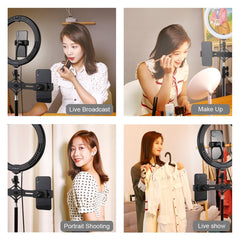 PULUZ 10.2 inch 26cm Light + 1.1m Tripod Mount + Dual Phone Brackets USB 3 Modes Dimmable Dual Color Temperature LED Curved Diffuse Light Ring Vlogging Selfie Photography Video Lights with Phone Clamp & Selfie Remote Control����������������������������...