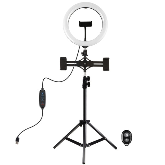 PULUZ 10.2 inch 26cm Light + 1.1m Tripod Mount + Dual Phone Brackets USB 3 Modes Dimmable Dual Color Temperature LED Curved Diffuse Light Ring Vlogging Selfie Photography Video Lights with Phone Clamp & Selfie Remote Control����������������������������...