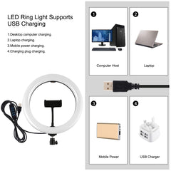 PULUZ 10.2 inch 26cm Light + 1.1m Tripod Mount + Dual Phone Brackets USB 3 Modes Dimmable Dual Color Temperature LED Curved Diffuse Light Ring Vlogging Selfie Photography Video Lights with Phone Clamp & Selfie Remote Control����������������������������...