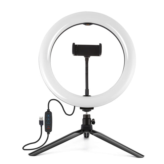 PULUZ 10.2 inch 26cm Selfie Beauty Light + Desktop Tripod Mount USB 3 Modes Dimmable LED Ring Vlogging Selfie Photography Video Lights with Cold Shoe Tripod Ball Head & Phone Clamp, Tripod Mount + 10.2 inch