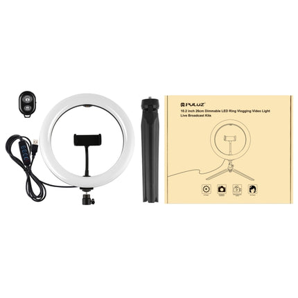 PULUZ 10.2 inch 26cm Light + Desktop Tripod Mount USB 3 Modes Dimmable Dual Color Temperature LED Curved Diffuse Light Ring Vlogging Selfie Photography Video Lights with Phone Clamp, 10.2 inch Curved+Tripod