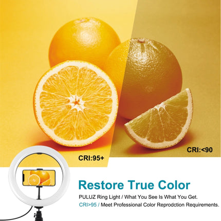 PULUZ 10.2 inch 26cm Light + Desktop Tripod Mount USB 3 Modes Dimmable Dual Color Temperature LED Curved Diffuse Light Ring Vlogging Selfie Photography Video Lights with Phone Clamp, 10.2 inch Curved+Tripod