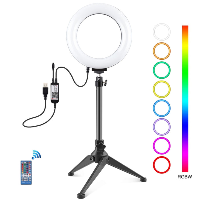PULUZ 6.2 inch 16cm RGBW Light + Desktop Tripod Mount + USB Dimmable LED Ring Vlogging Photography Video Lights with Cold Shoe Tripod Ball Head & Remote Control, Tripod Mount + 6.2 inch RGBW / Remote