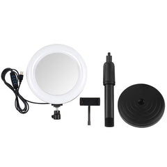PULUZ 7.9 inch 20cm Mirror Light + Round Base Desktop Mount 3 Modes Dimmable Dual Color Temperature LED Curved Light Ring Vlogging Selfie Photography Video Lights with Phone Clamp