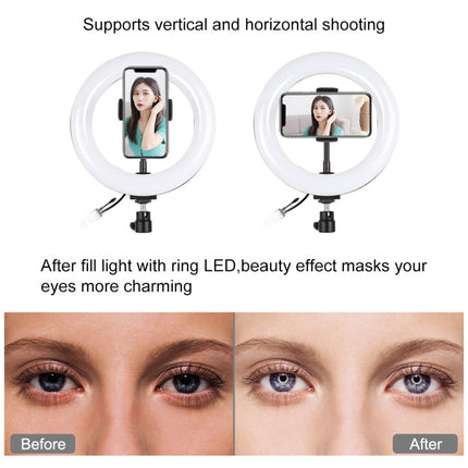 PULUZ 7.9 inch 20cm RGBW Light + Round Base Desktop Mount Dimmable LED Dual Color Temperature LED Curved Light Ring Vlogging Selfie Photography Video Lights with Phone Clamp, 7.9 inch + Round Mount