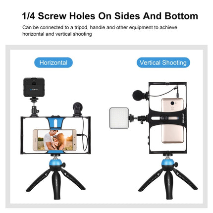 PULUZ 4 in 1 Vlogging Live Broadcast LED Selfie Fill Light Smartphone Video Rig Kits with Microphone + Tripod Mount + Cold Shoe Tripod Head for iPhone, Galaxy, Huawei, Xiaomi, HTC, LG, Google, and Other Smartphones, 4 in 1 Fill Light Rig Kit