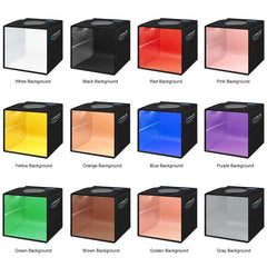 PULUZ 25cm Folding Portable High CRI Ring LED Photo Lighting Studio Tent Box + Shadowless Light Lamp Panel Pad with 12 Colors Backdrops, Size: 25cm x 25cm x 25cm