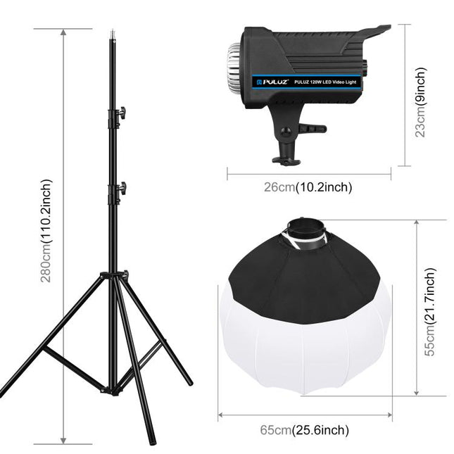 PULUZ 220V 120W Studio Video Light + 2.8m Light Holder + 65cm Foldable Lantern Softbox Photography Kit, 120W 2700K-6500K Light 2.8m Light Holder Kit US Plug, 120W 2700K-6500K Light 2.8m Light Holder Kit EU Plug                                          ...