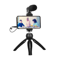 PULUZ Live Broadcast Smartphone Video Vlogger Kits Microphone + Tripod Mount + Phone Clamp Holder, Mic + Tripod + lamp