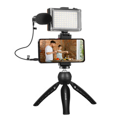 PULUZ Live Broadcast Smartphone Video Light Vlogger Kits with Microphone + LED Light + Tripod Mount + Phone Clamp Holder, Mic + LED + Tripod + lamp