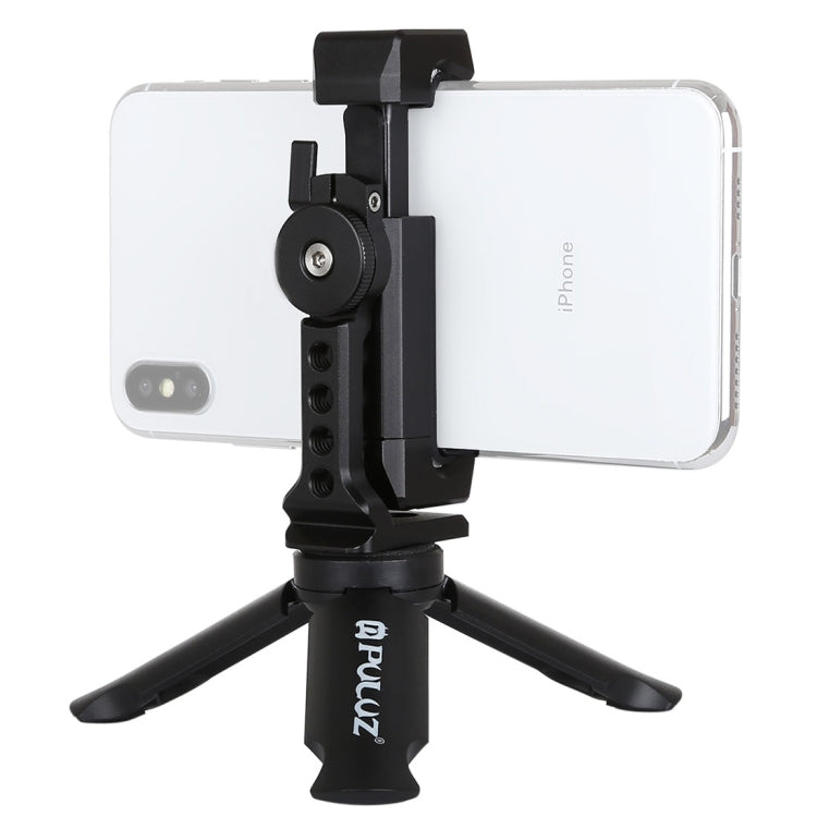 PULUZ Folding Plastic Tripod + Horizontal / Vertical Shooting Metal Clamp with Cold Shoe for iPhone, Galaxy, Huawei, Xiaomi, Sony, HTC, Google and other Smartphones, Tripod+Clamp 4