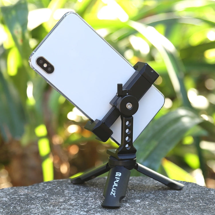 PULUZ Folding Plastic Tripod + Horizontal / Vertical Shooting Metal Clamp with Cold Shoe for iPhone, Galaxy, Huawei, Xiaomi, Sony, HTC, Google and other Smartphones, Tripod+Clamp 4