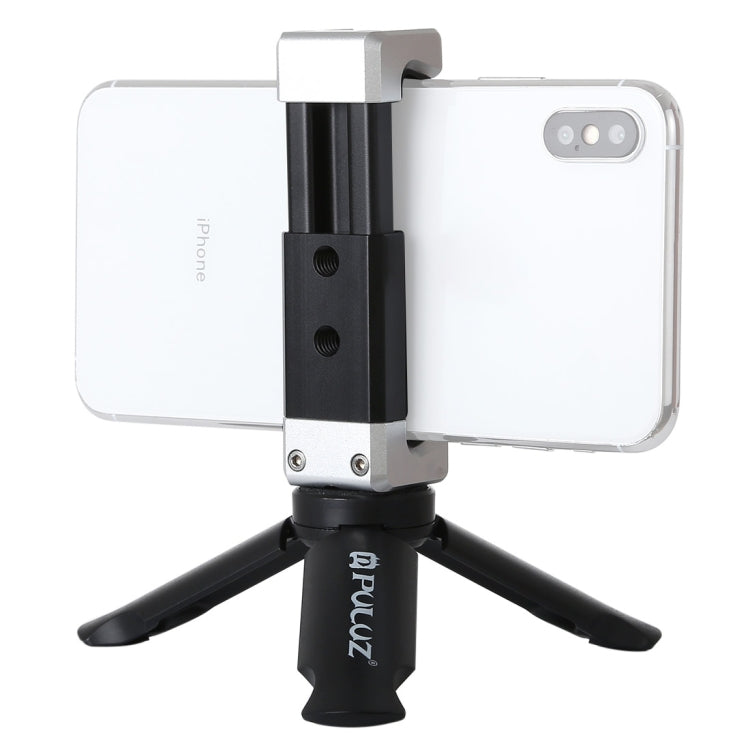 PULUZ Folding Plastic Tripod + Aluminum Alloy Clamp Bracket with Cold Shoe for iPhone, Galaxy, Huawei, Xiaomi, Sony, HTC, Google and other Smartphones, Tripod+Clamp 3